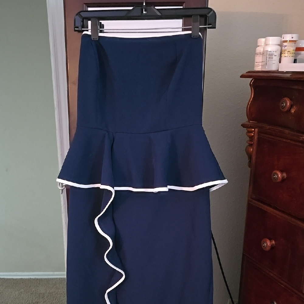 Eva Mendes for New York & Company Blue Peplum Maxi Skirt
